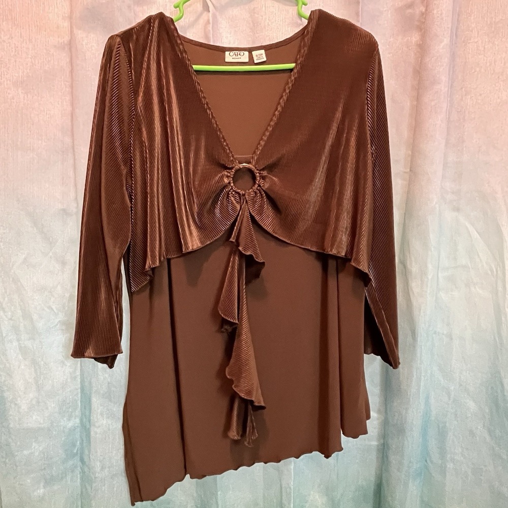Plus Cato Womens 18/20 Chocolate, brown, textured, layered 3/4 sleeve top Blouse
